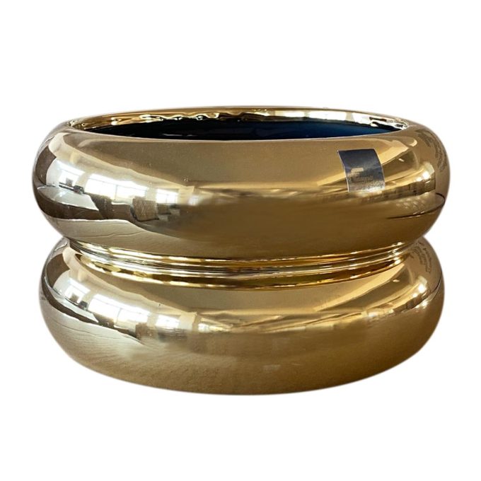 Glossy Sculpted Gold Ceramic Pot