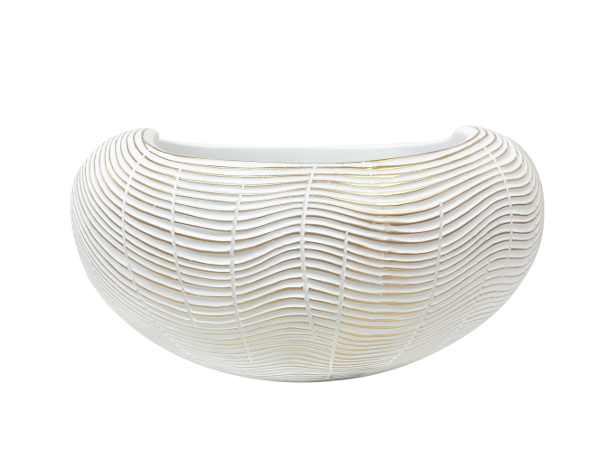Wave Textured White/Gold Polyresin Decorative Pot