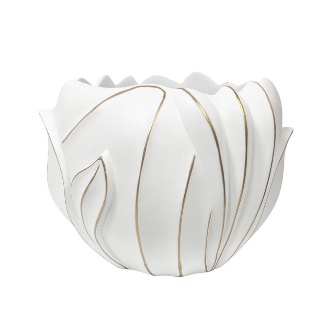 Sculpted White/Gold Polyresin Decorative Pot