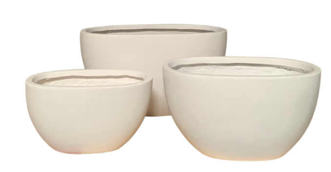 Set of 3 Modern Stone White Oval Flowerpot